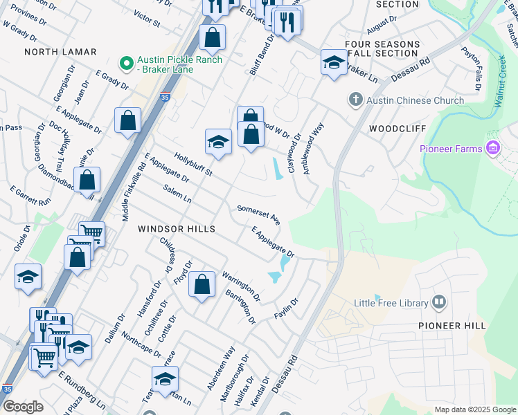 map of restaurants, bars, coffee shops, grocery stores, and more near 1108 Somerset Avenue in Austin