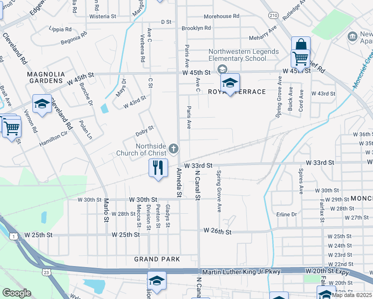map of restaurants, bars, coffee shops, grocery stores, and more near 4934 Paris Avenue in Jacksonville