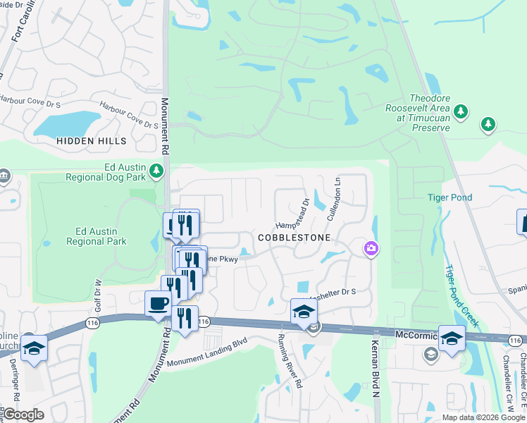 map of restaurants, bars, coffee shops, grocery stores, and more near 3287 Cancun Drive East in Jacksonville