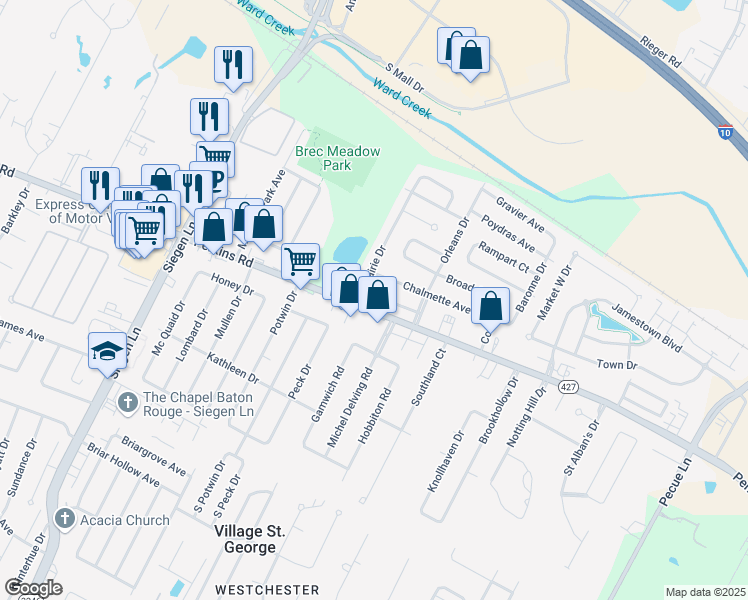 map of restaurants, bars, coffee shops, grocery stores, and more near 13610 Kenner Avenue in Baton Rouge
