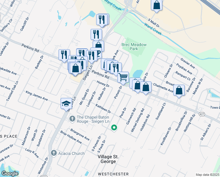 map of restaurants, bars, coffee shops, grocery stores, and more near 1977 Denver Dr in Baton Rouge