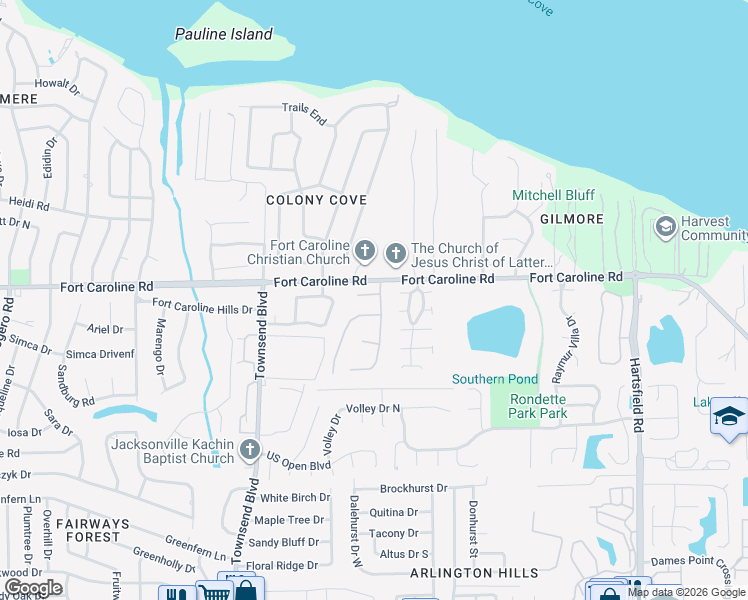 map of restaurants, bars, coffee shops, grocery stores, and more near 7716 Manassas Court West in Jacksonville