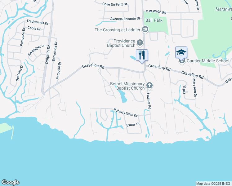 map of restaurants, bars, coffee shops, grocery stores, and more near 1700 Perdido Blvd in Gautier