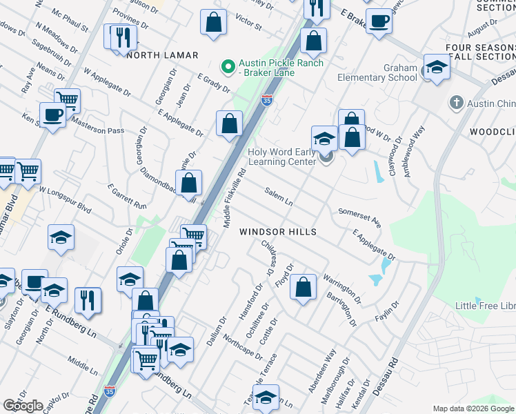 map of restaurants, bars, coffee shops, grocery stores, and more near 811 Newport Avenue in Austin