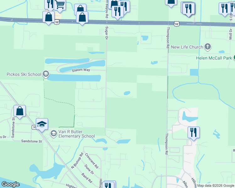 map of restaurants, bars, coffee shops, grocery stores, and more near 637 Sugar Drive in Santa Rosa Beach