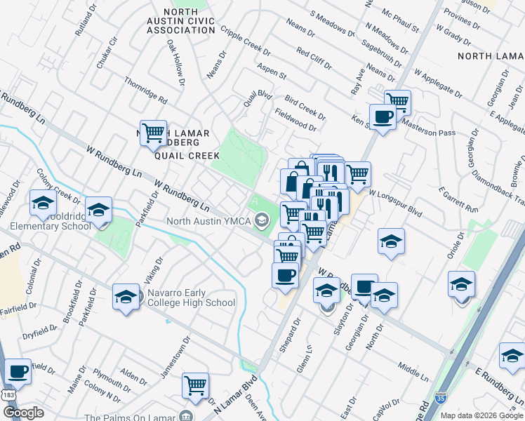 map of restaurants, bars, coffee shops, grocery stores, and more near 901 Park Village Cove in Austin