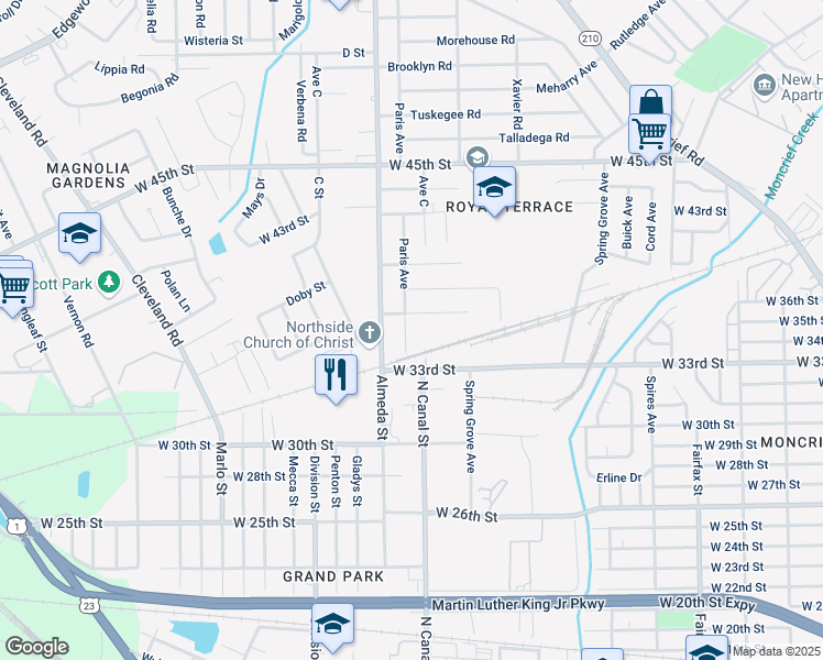 map of restaurants, bars, coffee shops, grocery stores, and more near 4809 Paris Avenue in Jacksonville