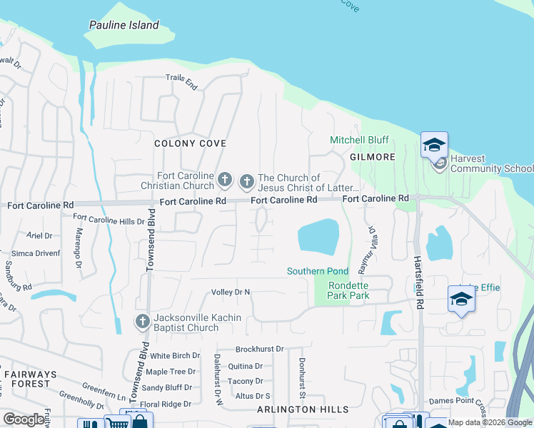 map of restaurants, bars, coffee shops, grocery stores, and more near 7750 Manassas Court East in Jacksonville