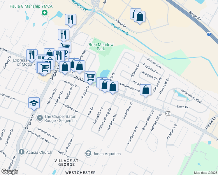 map of restaurants, bars, coffee shops, grocery stores, and more near 13610 Kenner Avenue in Baton Rouge