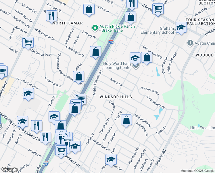 map of restaurants, bars, coffee shops, grocery stores, and more near 811 Newport Avenue in Austin