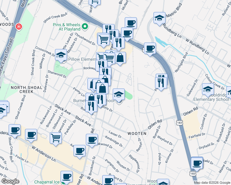 map of restaurants, bars, coffee shops, grocery stores, and more near in Austin