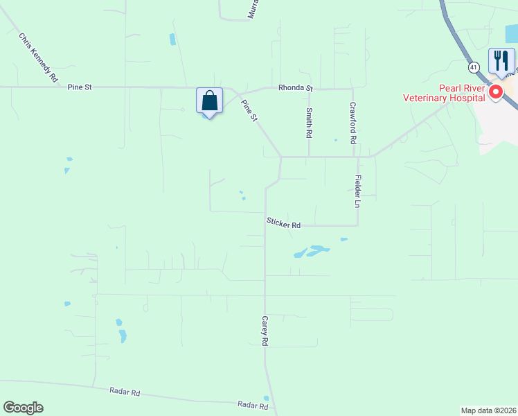 map of restaurants, bars, coffee shops, grocery stores, and more near 64405 Sticker Road in Pearl River