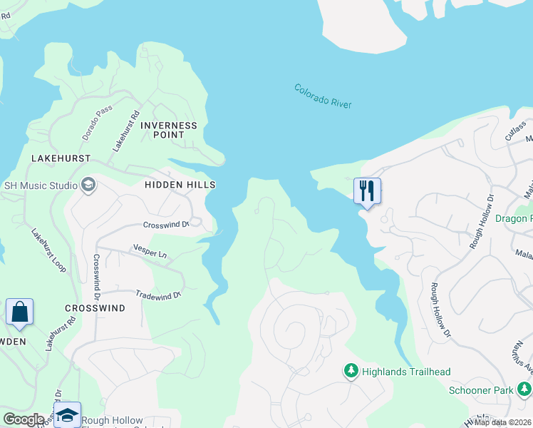 map of restaurants, bars, coffee shops, grocery stores, and more near 622 Casasanta Trail in Lakeway
