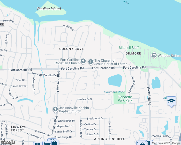 map of restaurants, bars, coffee shops, grocery stores, and more near 7716 Manassas Court West in Jacksonville