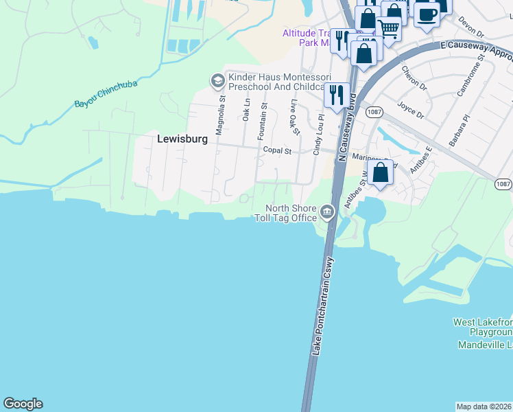 map of restaurants, bars, coffee shops, grocery stores, and more near 228 Esquinance Street in Mandeville