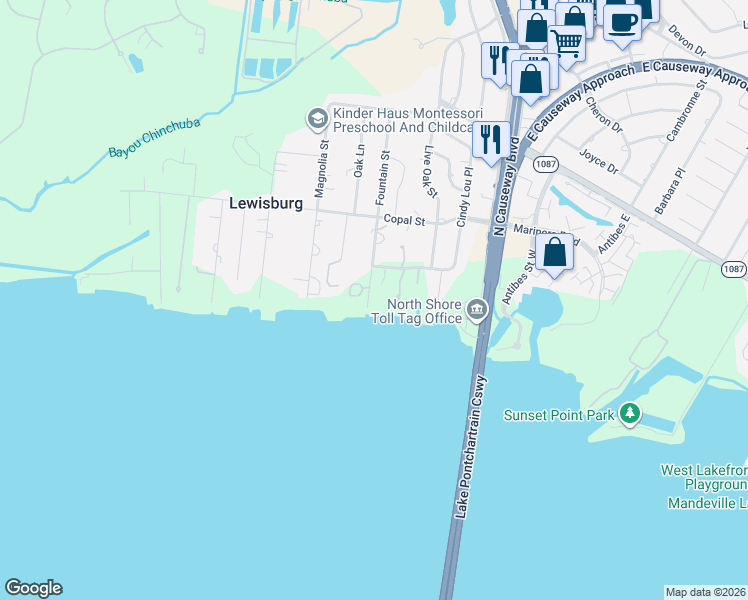 map of restaurants, bars, coffee shops, grocery stores, and more near 228 Esquinance Street in Mandeville