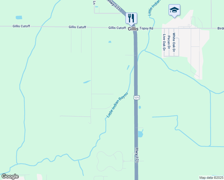 map of restaurants, bars, coffee shops, grocery stores, and more near 360 Wildflower Lane in Lake Charles