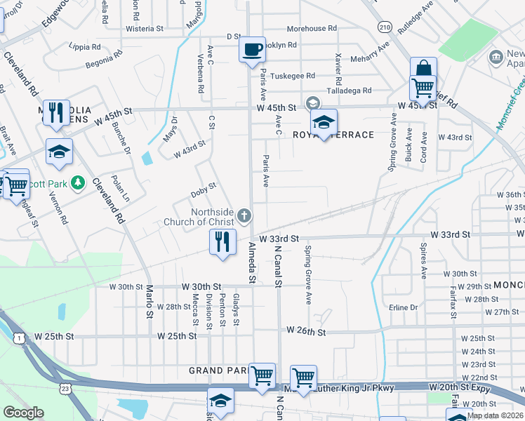 map of restaurants, bars, coffee shops, grocery stores, and more near 4809 Paris Avenue in Jacksonville