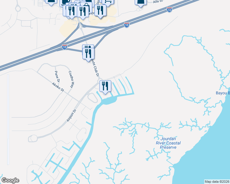 map of restaurants, bars, coffee shops, grocery stores, and more near 3522 Lumahai Place in Diamondhead