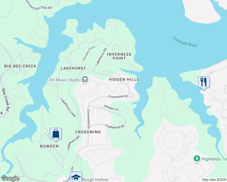 map of restaurants, bars, coffee shops, grocery stores, and more near 2412 Skywalk Lane in Briarcliff