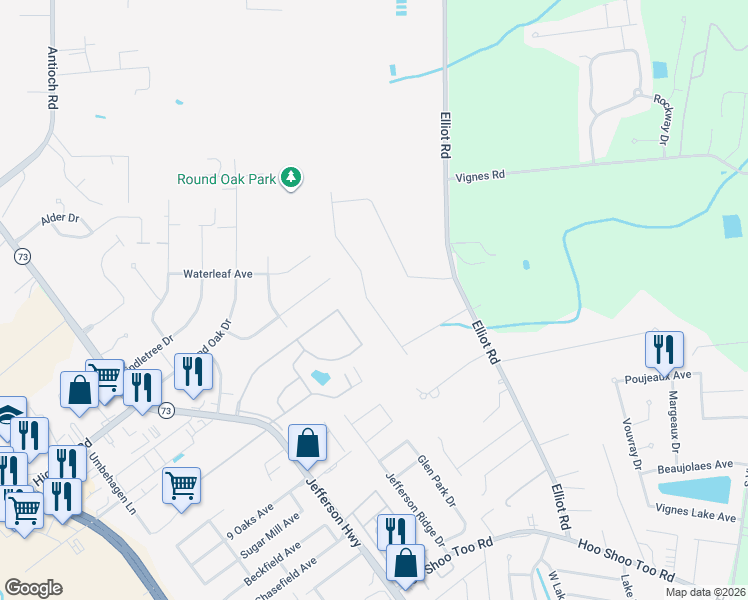 map of restaurants, bars, coffee shops, grocery stores, and more near 9329 Falling Oak Drive in Baton Rouge