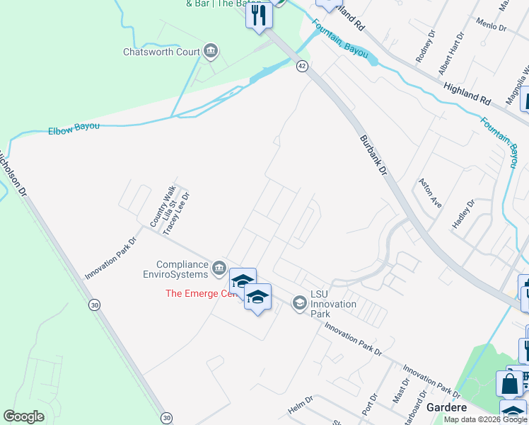 map of restaurants, bars, coffee shops, grocery stores, and more near 1056 Deer Pass Drive in Baton Rouge