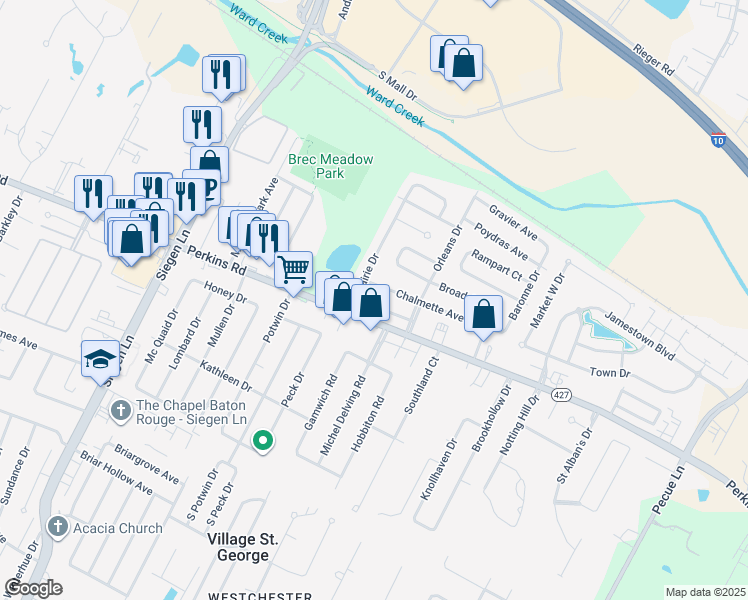 map of restaurants, bars, coffee shops, grocery stores, and more near 13610 Kenner Avenue in Baton Rouge