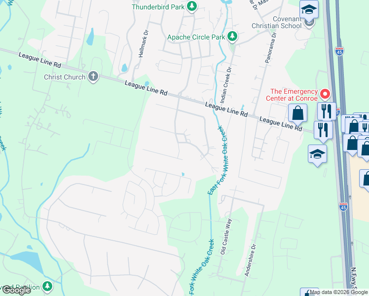 map of restaurants, bars, coffee shops, grocery stores, and more near 1915 Post Ridge Drive in Conroe