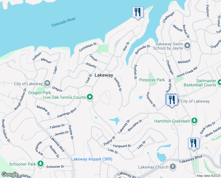 map of restaurants, bars, coffee shops, grocery stores, and more near 406 Seawind in Austin