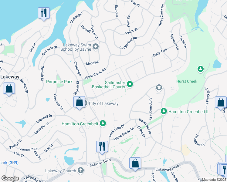 map of restaurants, bars, coffee shops, grocery stores, and more near 208 Sailmaster Street in Lakeway
