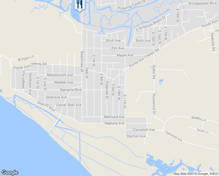 map of restaurants, bars, coffee shops, grocery stores, and more near 8720 Barnacle Boulevard in Ocean Springs