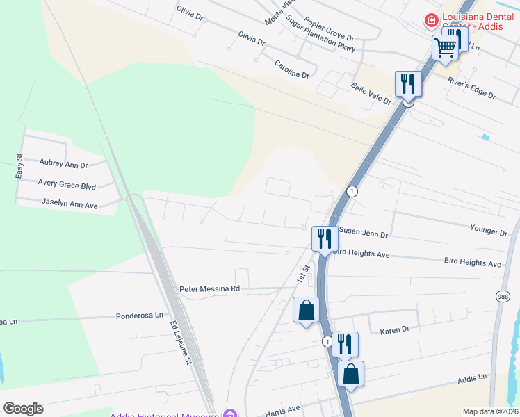 map of restaurants, bars, coffee shops, grocery stores, and more near 7115 Rue St Claire in Addis
