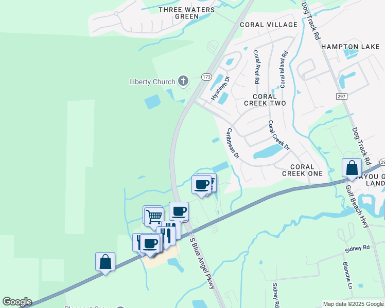map of restaurants, bars, coffee shops, grocery stores, and more near 2700 S Blue Angel Pkwy in Pensacola
