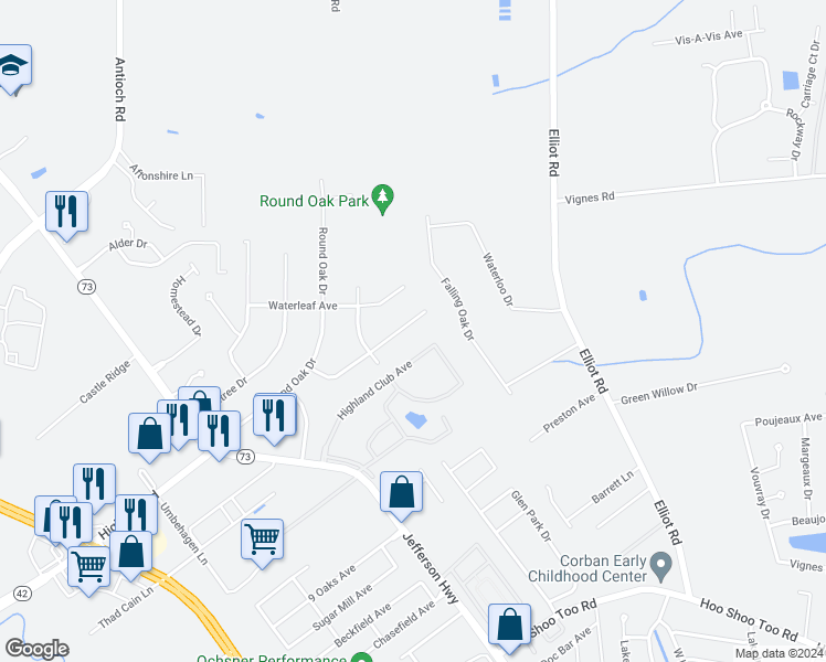map of restaurants, bars, coffee shops, grocery stores, and more near 16928 Shady Arbor Lane in Baton Rouge
