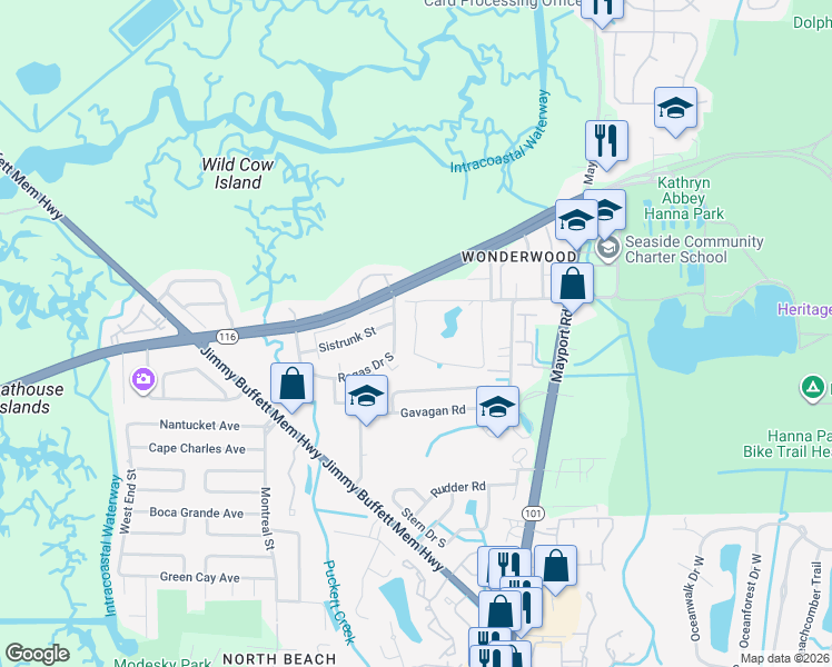 map of restaurants, bars, coffee shops, grocery stores, and more near 2783 Oleander Road in Jacksonville