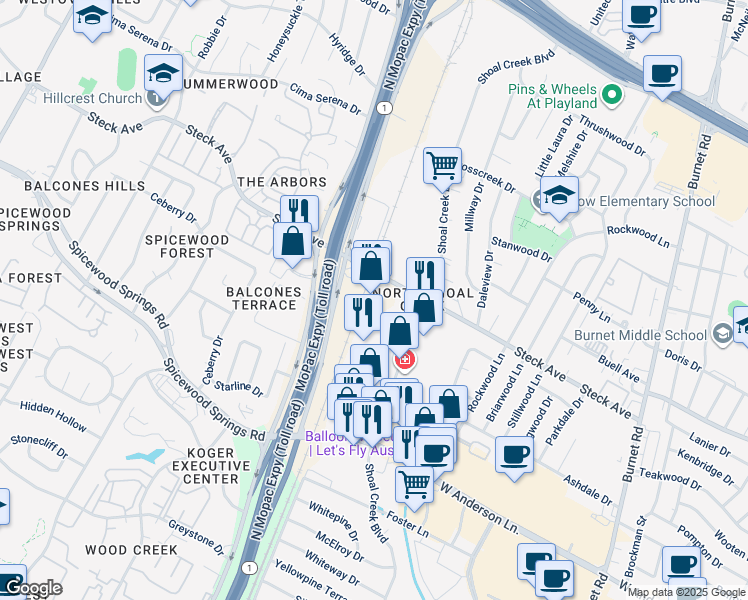 map of restaurants, bars, coffee shops, grocery stores, and more near 3301 Steck Avenue in Austin