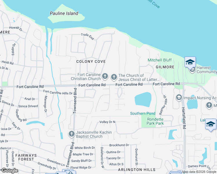 map of restaurants, bars, coffee shops, grocery stores, and more near 7716 Manassas Court West in Jacksonville