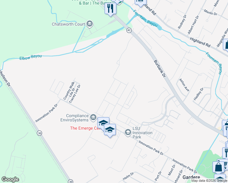 map of restaurants, bars, coffee shops, grocery stores, and more near 1056 Deer Pass Drive in Baton Rouge