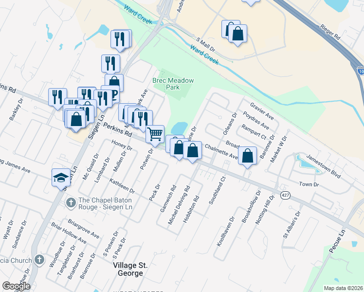map of restaurants, bars, coffee shops, grocery stores, and more near 13610 Kenner Avenue in Baton Rouge