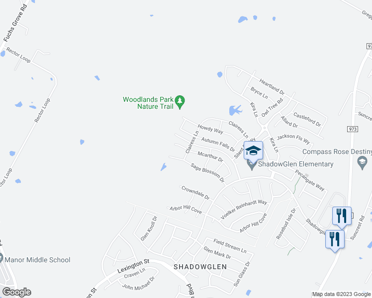 map of restaurants, bars, coffee shops, grocery stores, and more near 14205 Mcarthur Drive in Manor