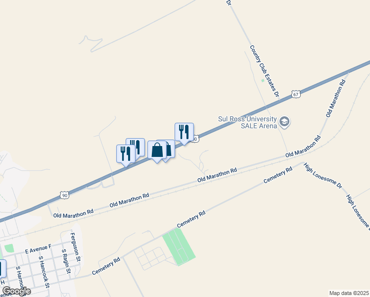 map of restaurants, bars, coffee shops, grocery stores, and more near 2450 Highway 118 in Alpine