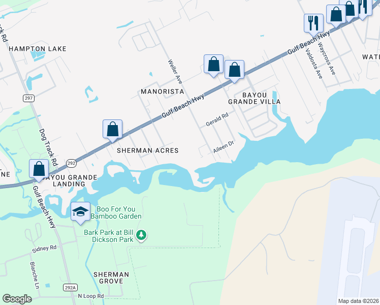map of restaurants, bars, coffee shops, grocery stores, and more near 2710 Wade Avenue in Pensacola