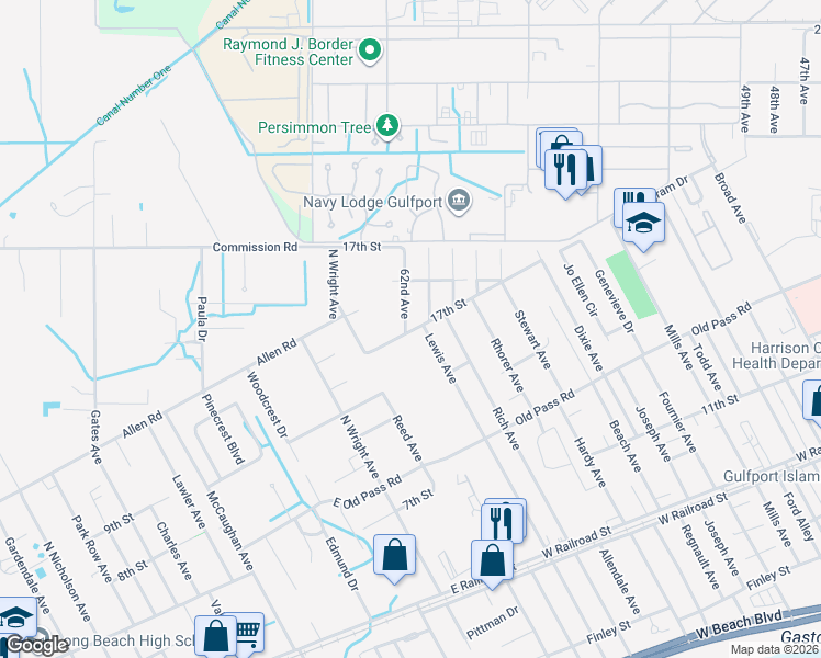 map of restaurants, bars, coffee shops, grocery stores, and more near 1701 62nd Avenue in Gulfport