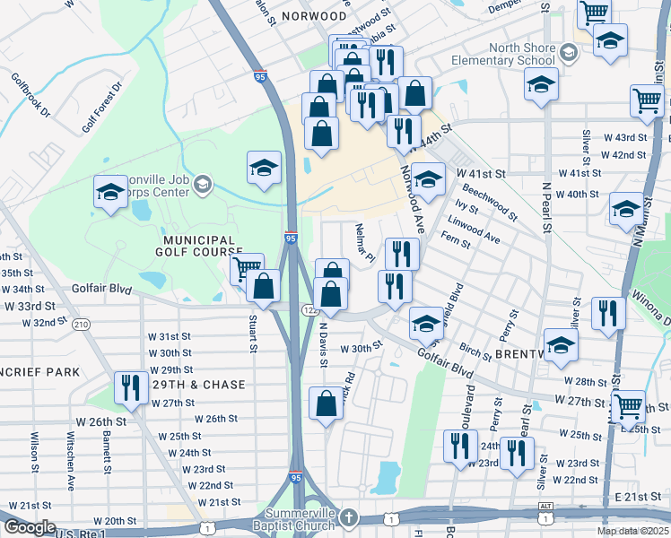 map of restaurants, bars, coffee shops, grocery stores, and more near 4505 West Castlewood Drive in Jacksonville