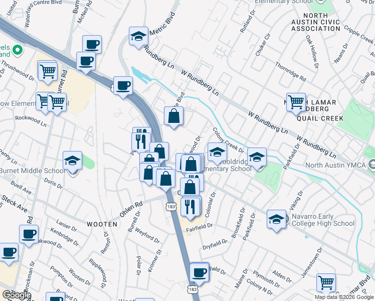 map of restaurants, bars, coffee shops, grocery stores, and more near in Austin