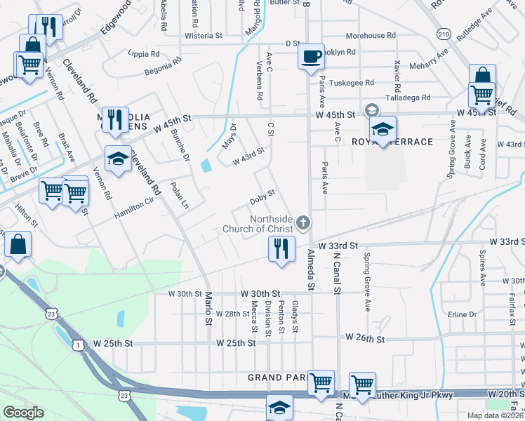 map of restaurants, bars, coffee shops, grocery stores, and more near 4825 Booker Street in Jacksonville