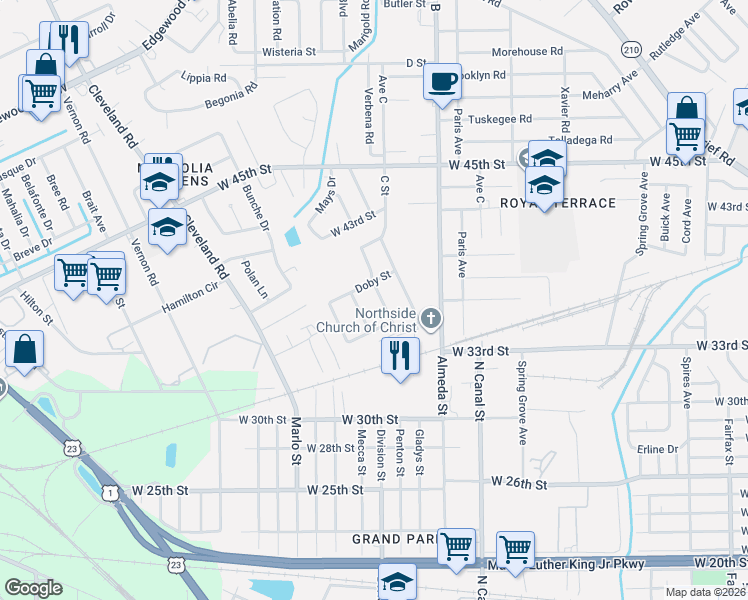 map of restaurants, bars, coffee shops, grocery stores, and more near 4825 Booker Street in Jacksonville