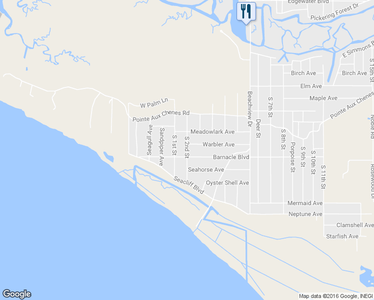 map of restaurants, bars, coffee shops, grocery stores, and more near 1808 South 2nd Street in Ocean Springs
