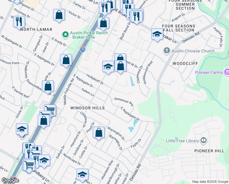 map of restaurants, bars, coffee shops, grocery stores, and more near 1100 Somerset Avenue in Austin