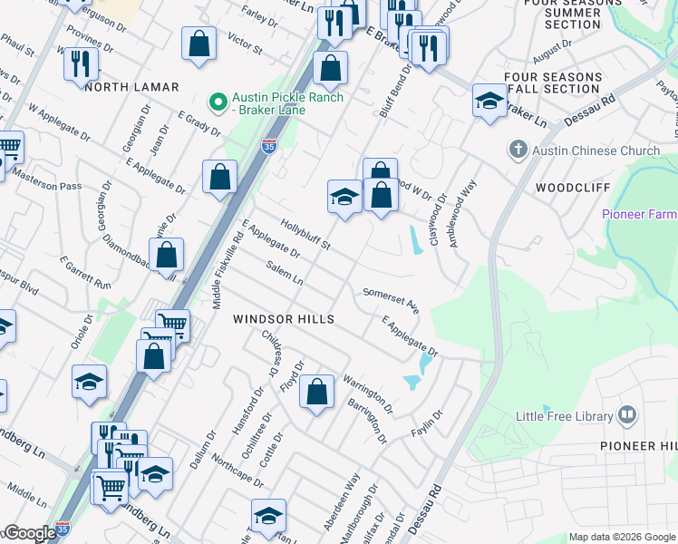 map of restaurants, bars, coffee shops, grocery stores, and more near 1100 Somerset Avenue in Austin